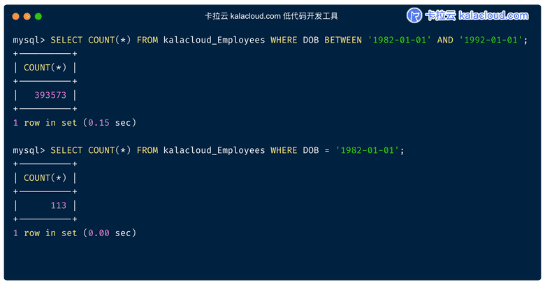 DOB 及 Wage 字段创建索引后的查询速度对比